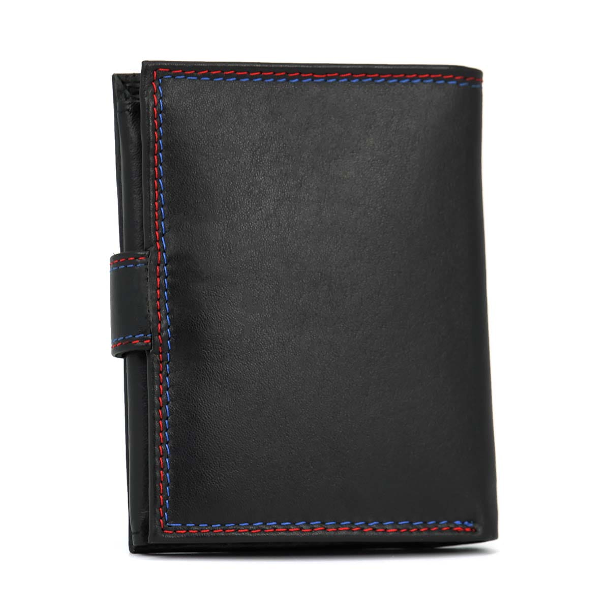 Skórzany portfel męski z ozdobną nicią Sanchez Classic - czarny