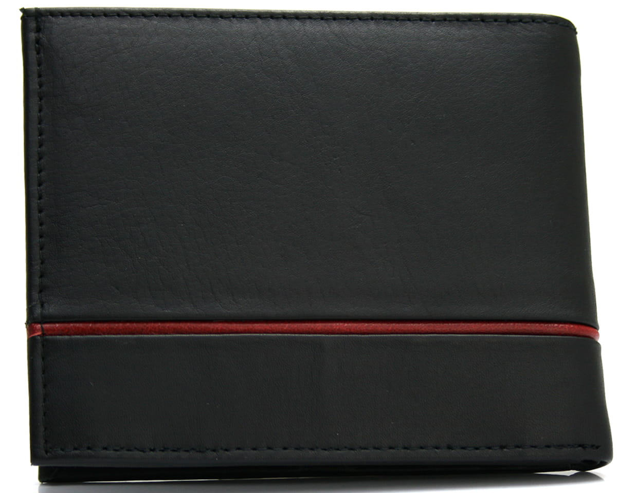 Skórzany portfel męski RFID Ellini  czarno - czerwony