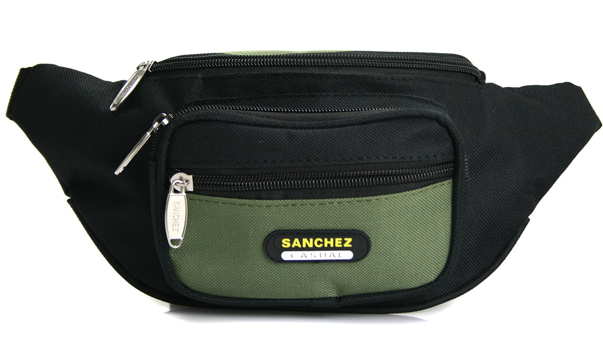 Saszetka męska typu nerka  z nylonu Sanchez - czarno-zielona