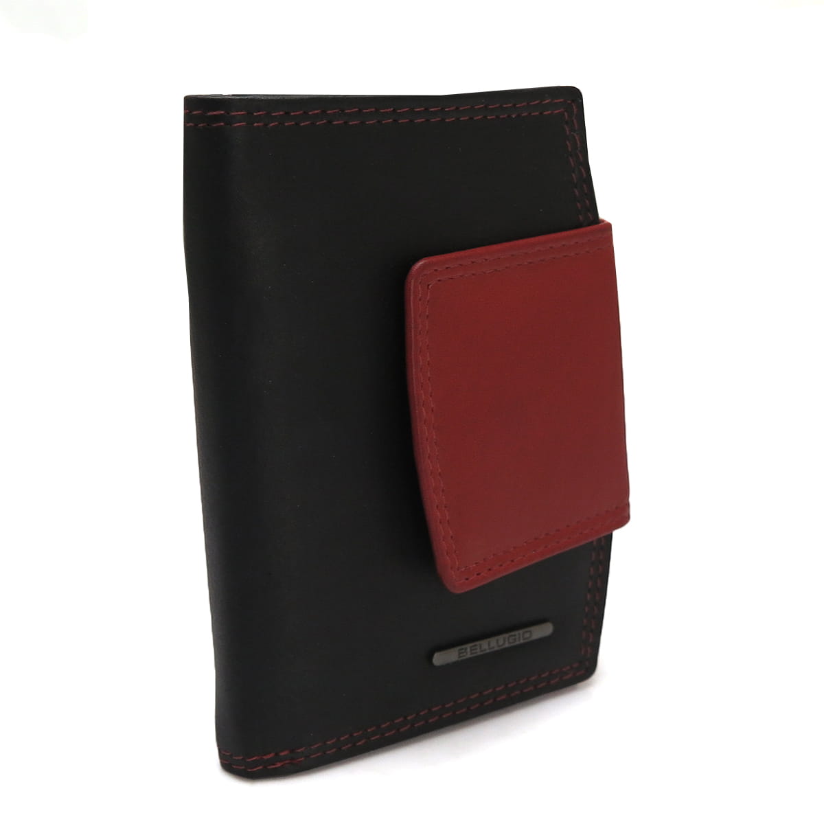 Portfel damski skóra MATTE - czarno-ciemnoczerwony