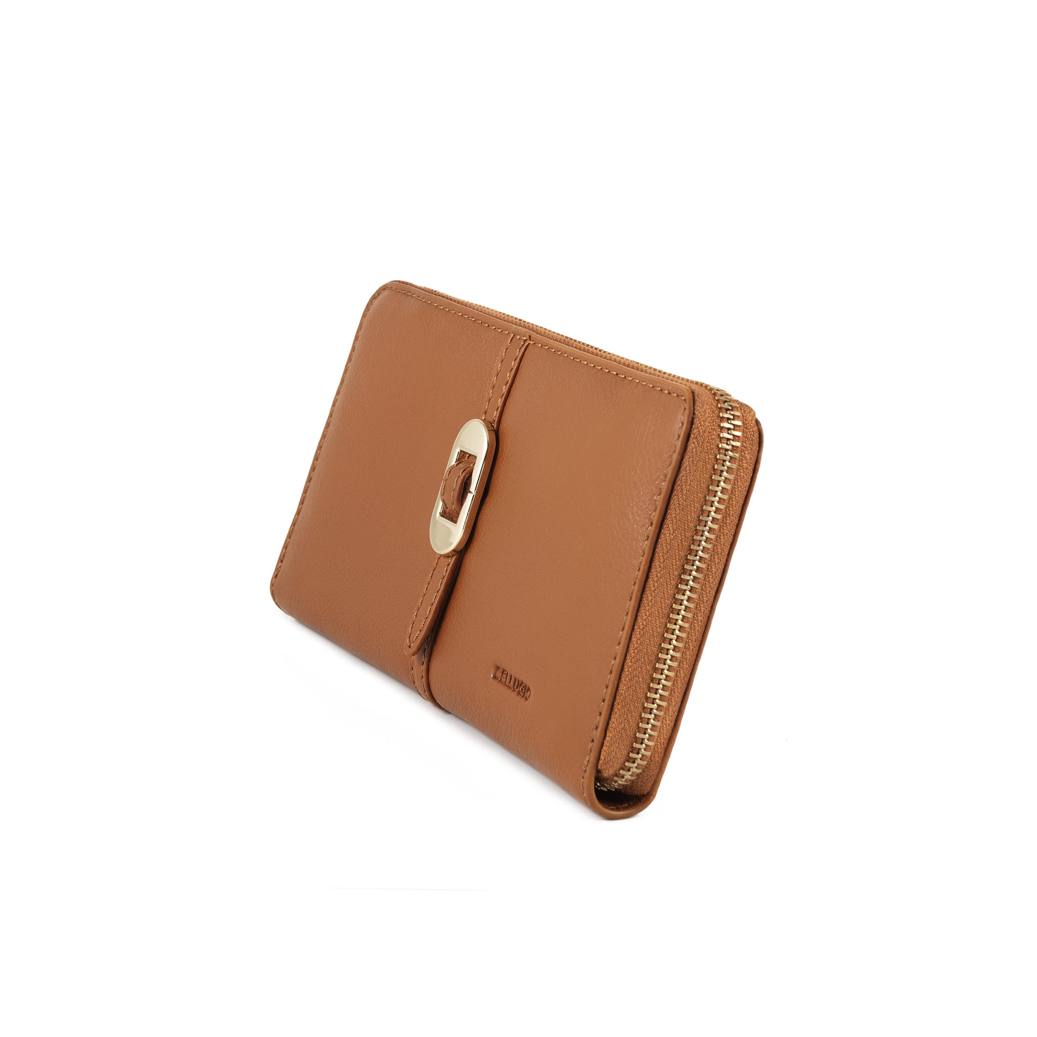 Portfel damski skóra poziomy duży elegancki RFID - jasnobrązowy