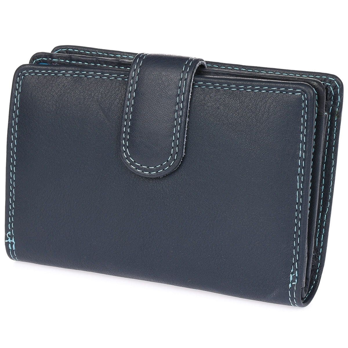 Portfel damski kolorowy poręczny skórzany Bellugio - granatowy