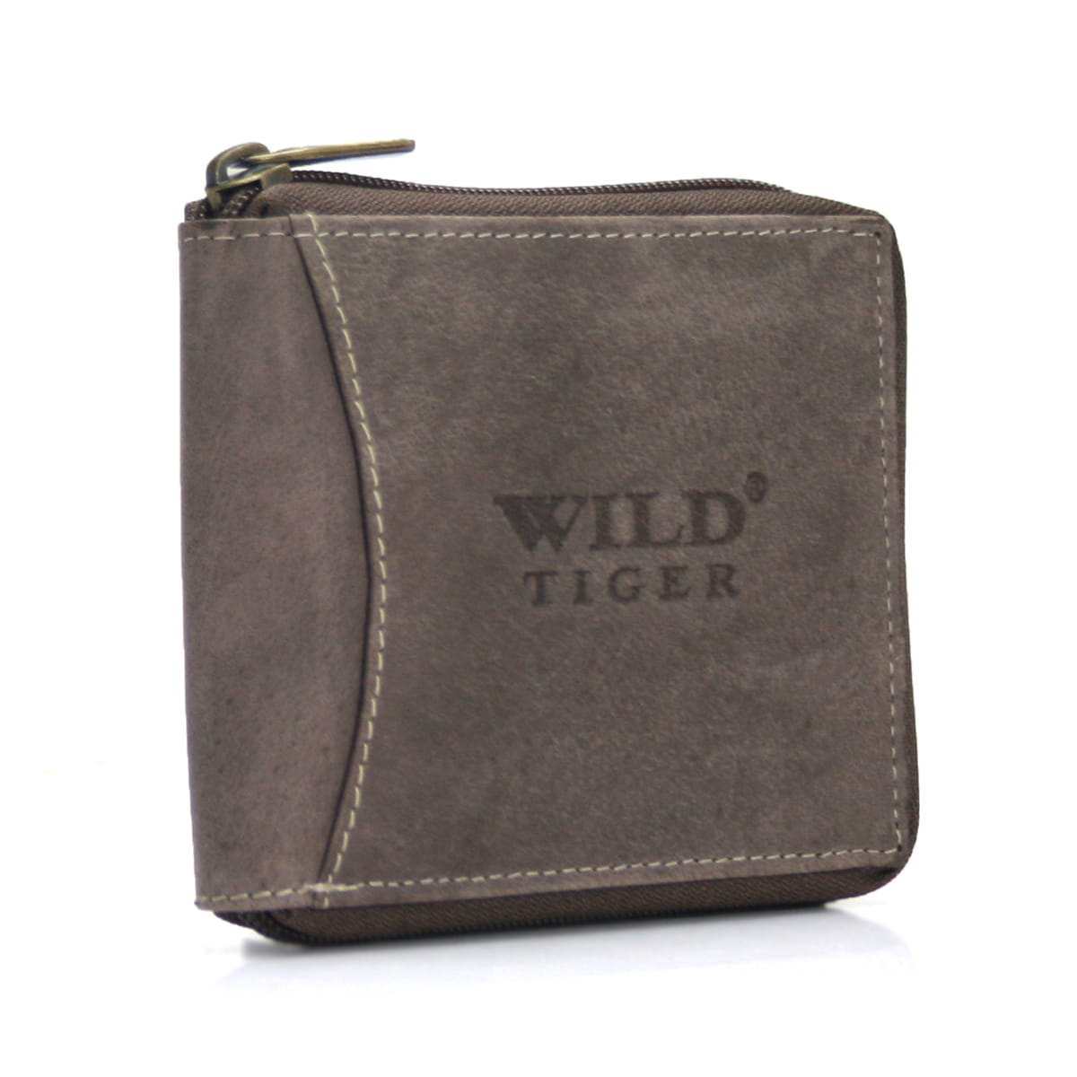 Portfel męski poziomy z nubuku Wild Tiger - ciemnobrązowy