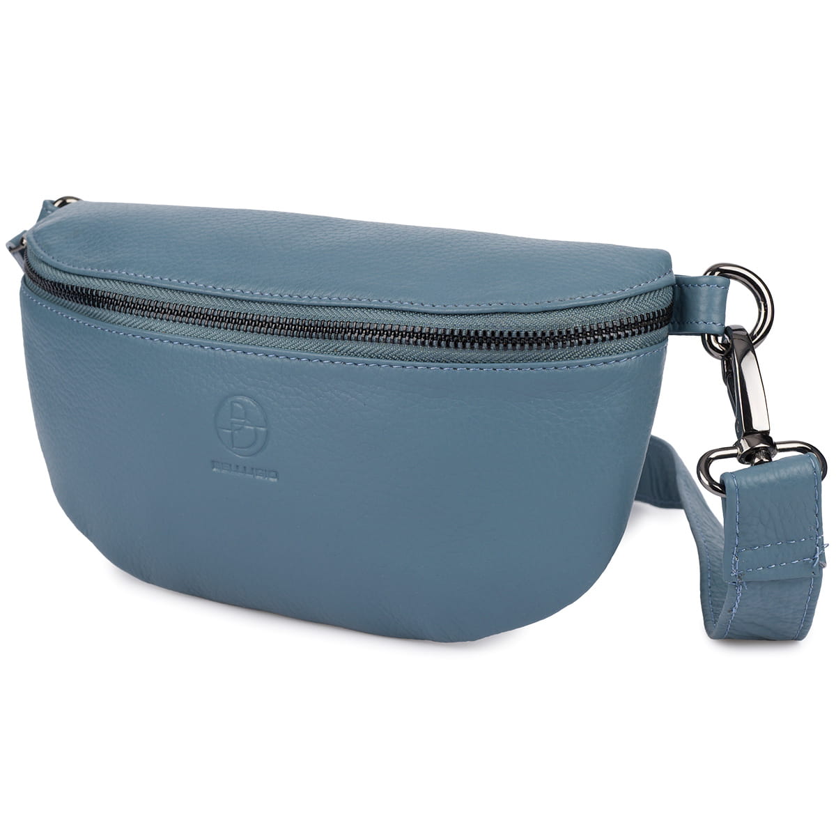 Średnia saszetka skórzana typu nerka wielofunkcyjna - szaroniebieska