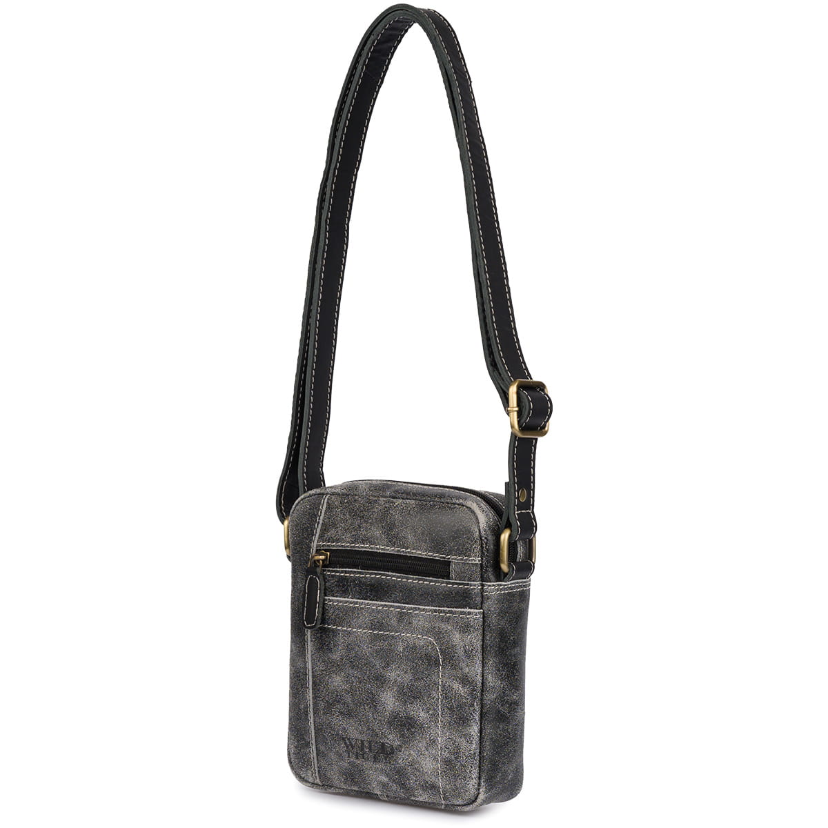 Skórzana listonoszka męska z kieszeniami Wild Tiger - czarna