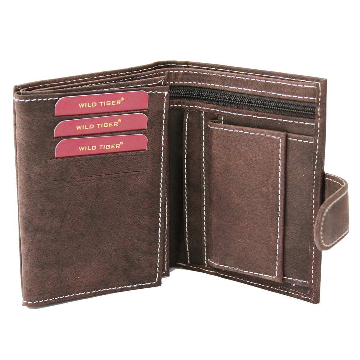 Portfel skórzany męski pionowy Wild Tiger - ciemnobrązowy