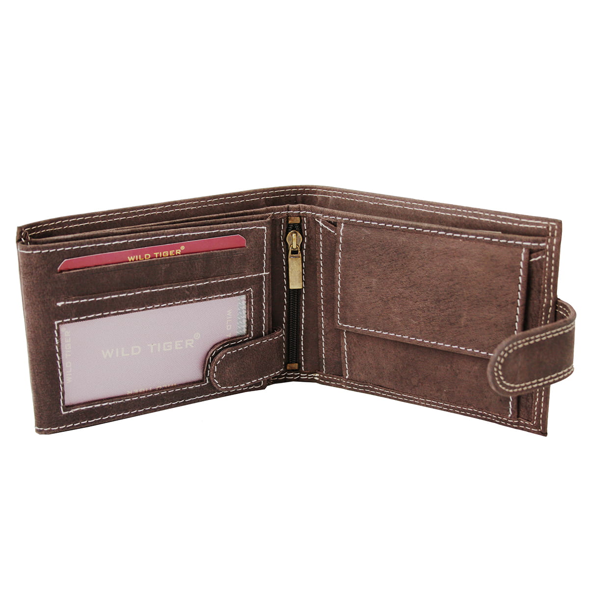 Portfel męski skóra nubuk nap Wild Tiger  - ciemnobrązowy