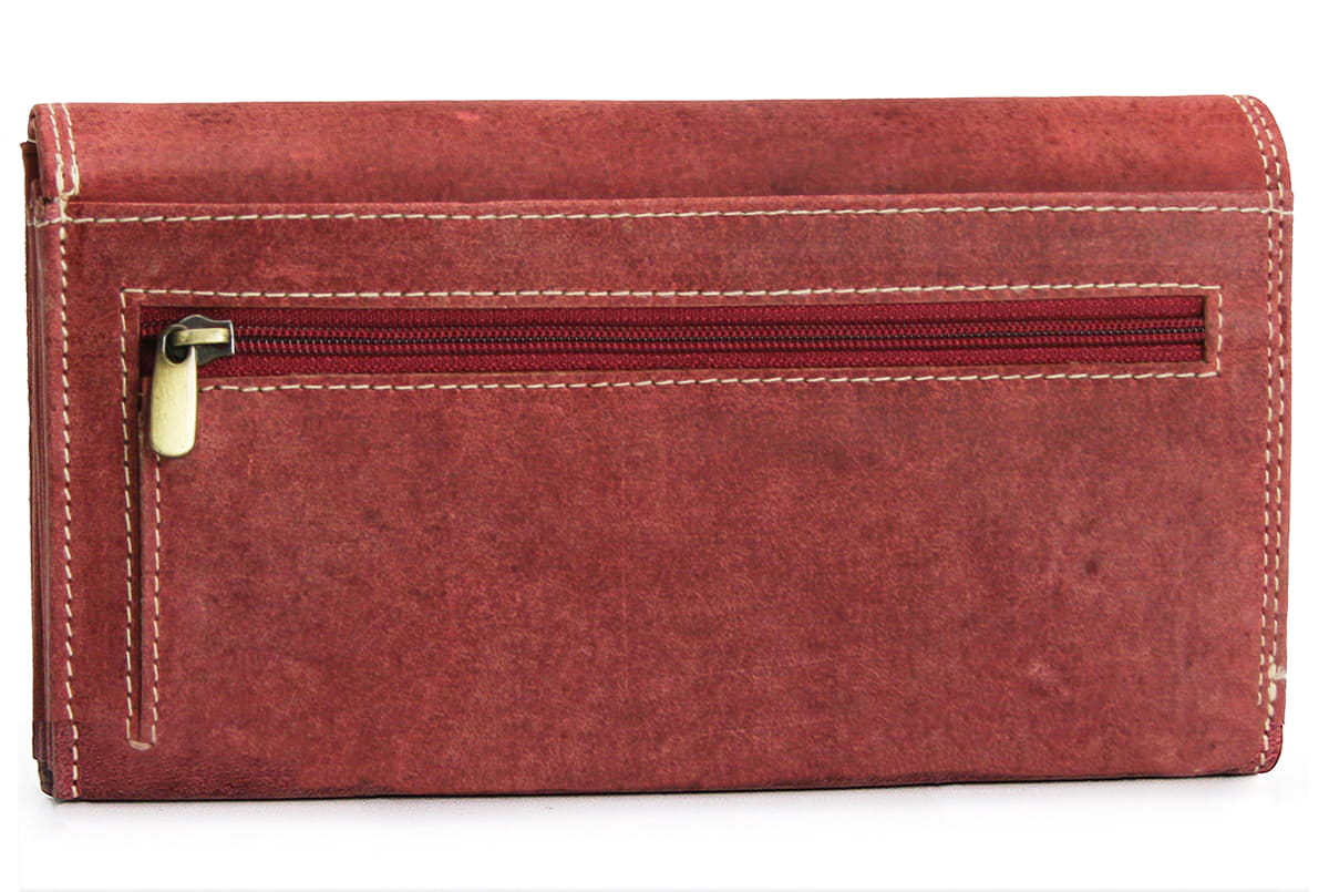 Portfel damski skóra nubuk Wild Tiger - ciemnoczerwony
