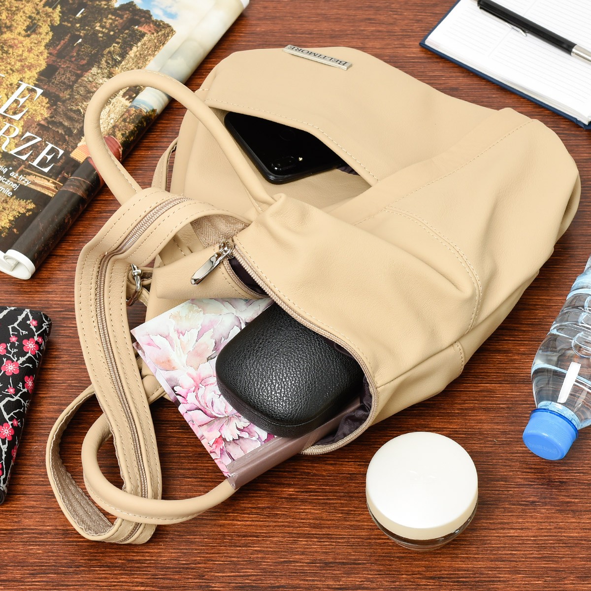 Polski Plecak Damski Skórzany Trójkąt Pojemny