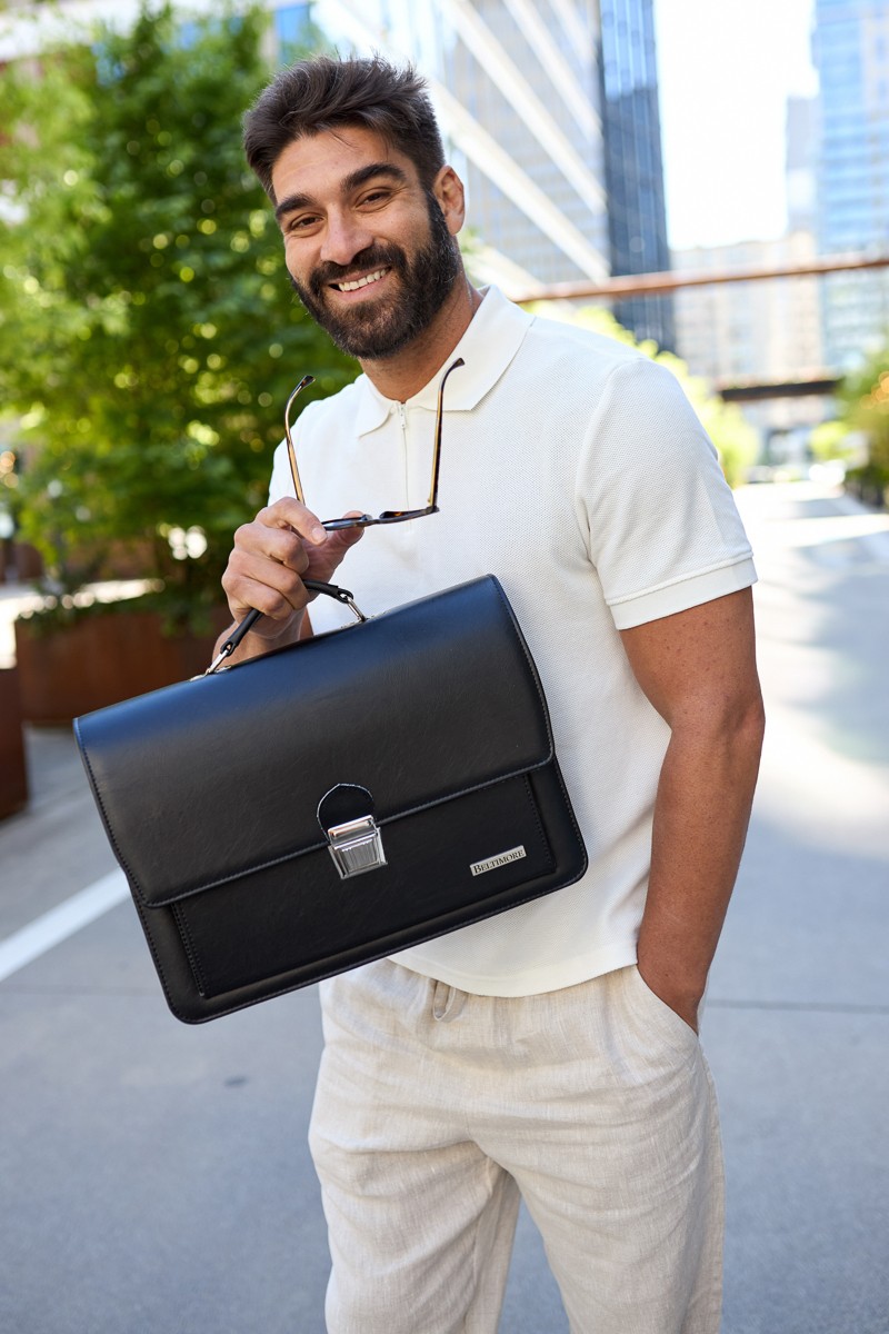 Czarna męska aktówka Beltimore teczka elegancka solidna skórzana J17