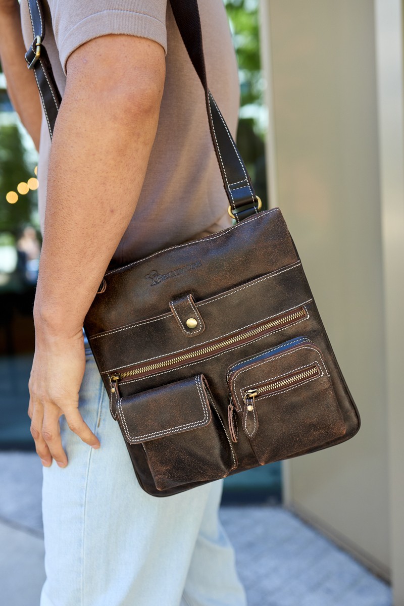 Brązowa skórzana torba męska na ramię vintage raportówka Beltimore M05