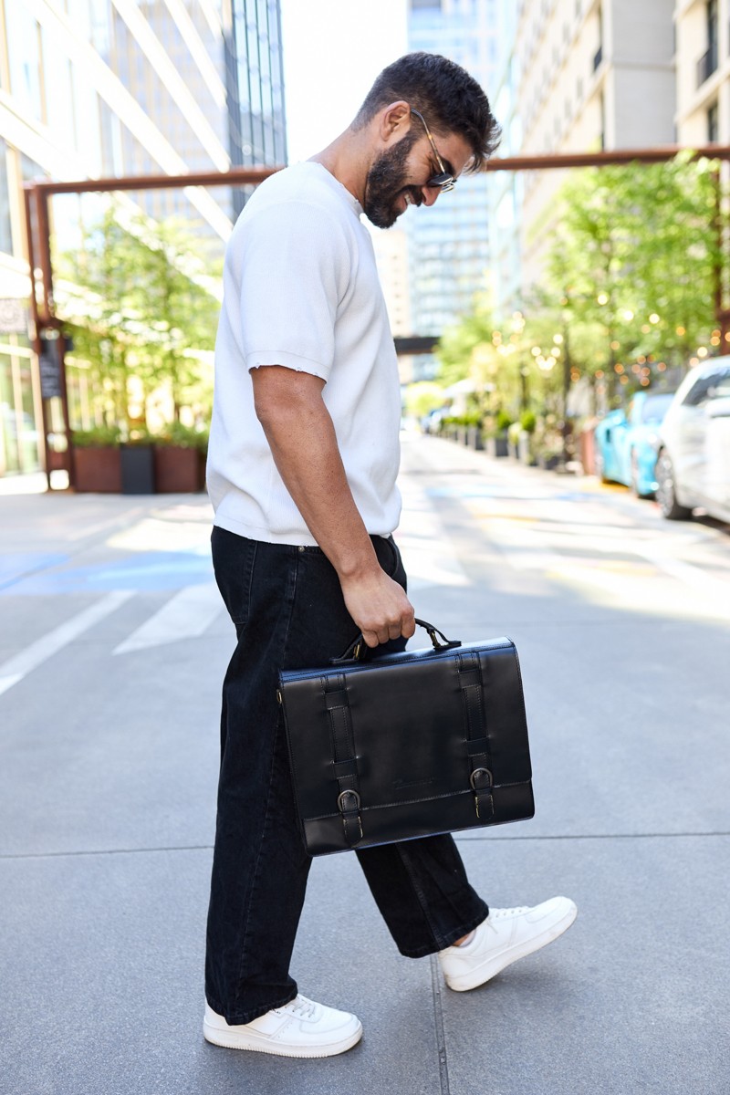 Czarna skórzana torba męska elegancka aktówka teczka na dokumenty Beltimore J19