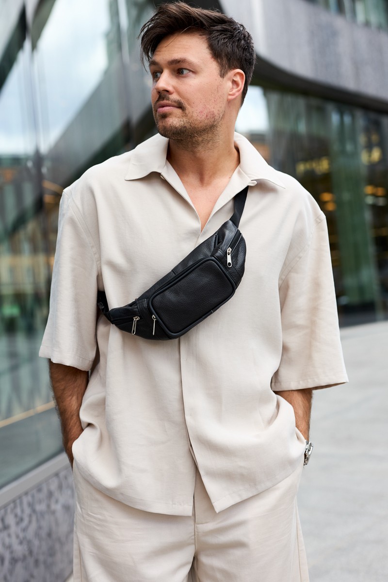 Brąz nubuk Nerka saszetka skórzana solidna BELTIMORE logo  F40