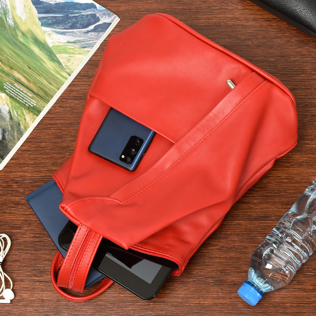 Czerwony skórzany plecak damski, włoski plecaczek ze skóry Vera Pelle T52