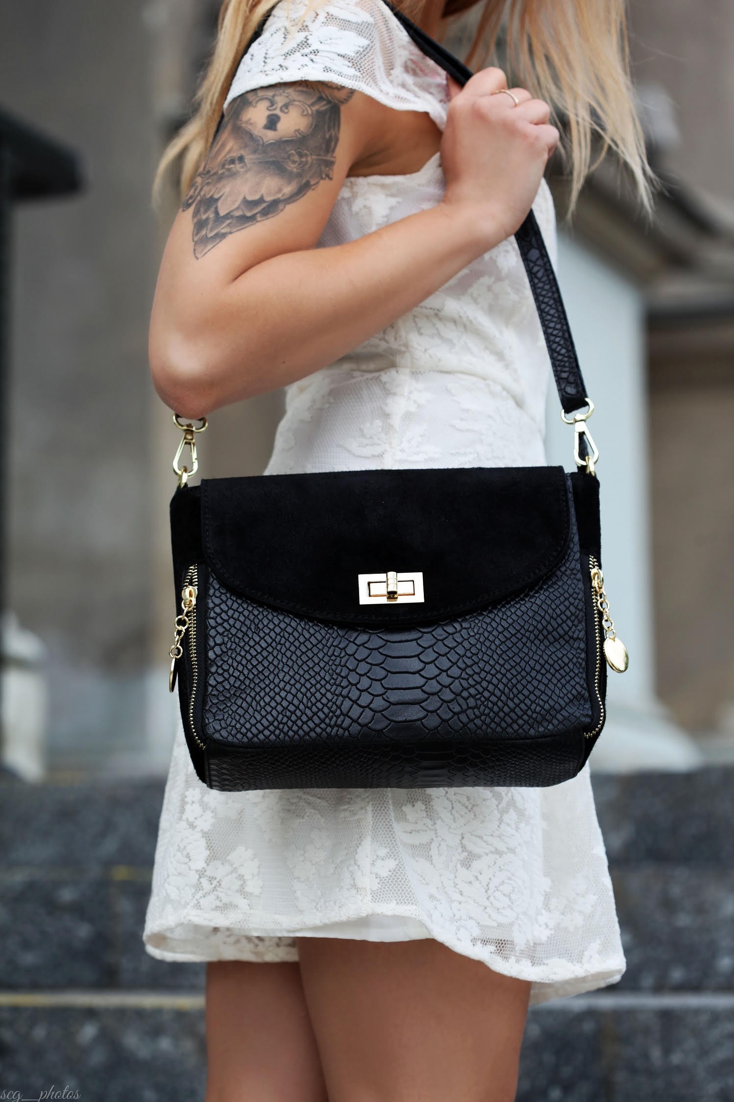 Zielona listonoszka skórzana elegancka torebka damska włoska torebka skóra węża T96