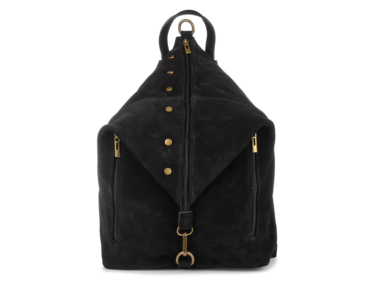 Plecak zamszowy skórzany stylowy włoski plecak skóra naturalna damski czarny W14