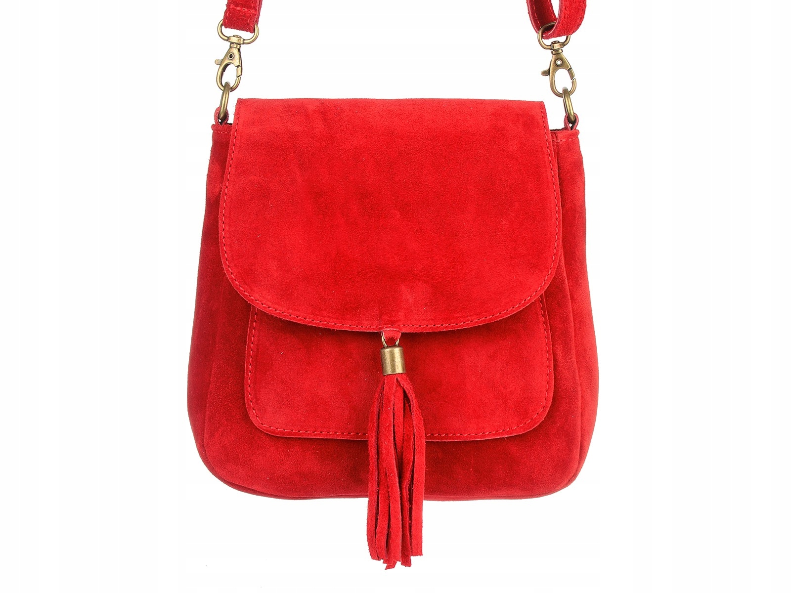 Skórzana Damska Zamszowa Listonoszka Z klapą czerw