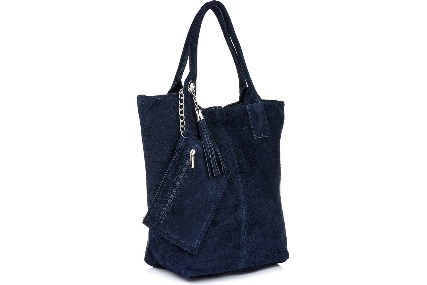 Torebka skórzana zamszowa WOREK duża A4 Z SASZETKĄ granatowa L82