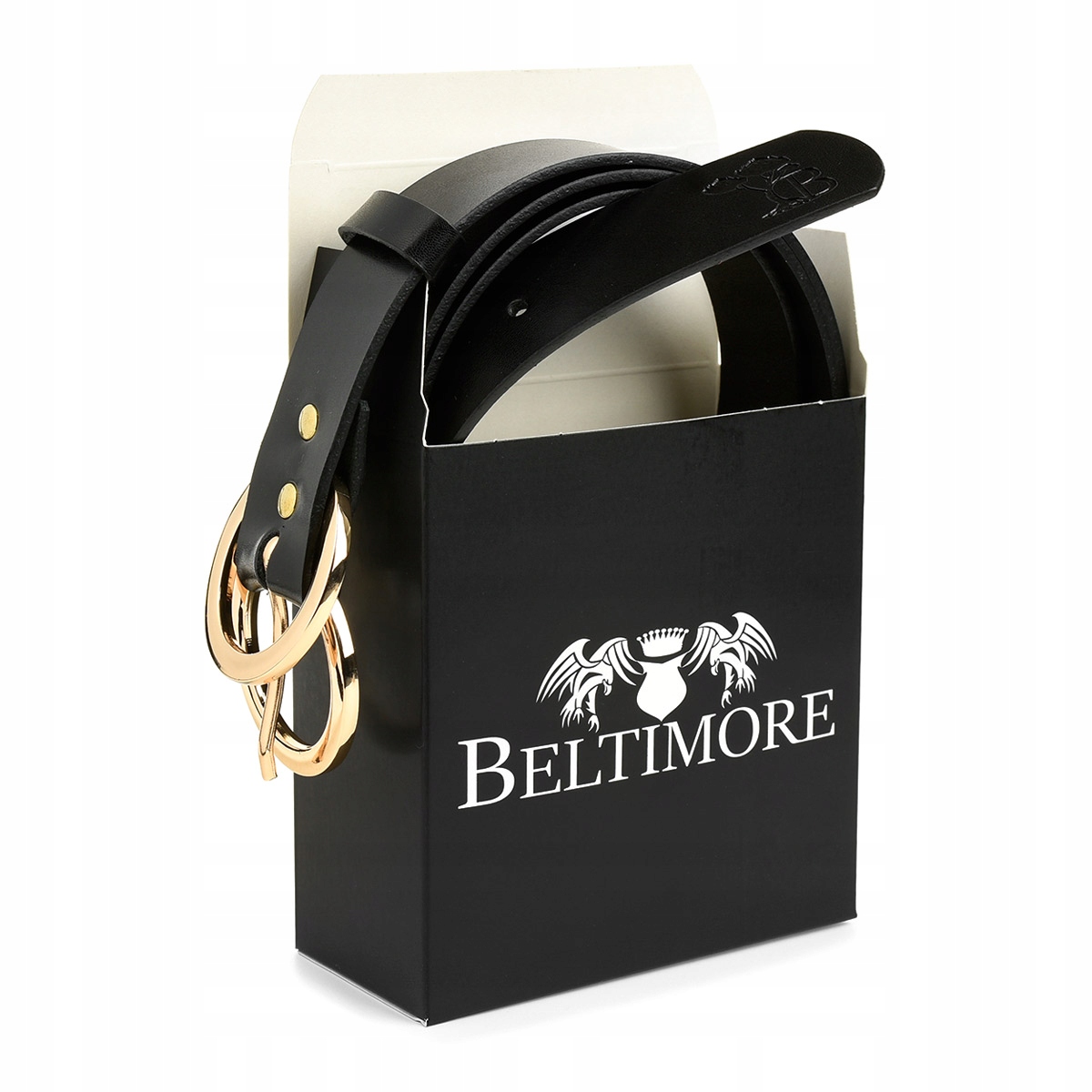 Beltimore skórzany pasek damski złote koła modny