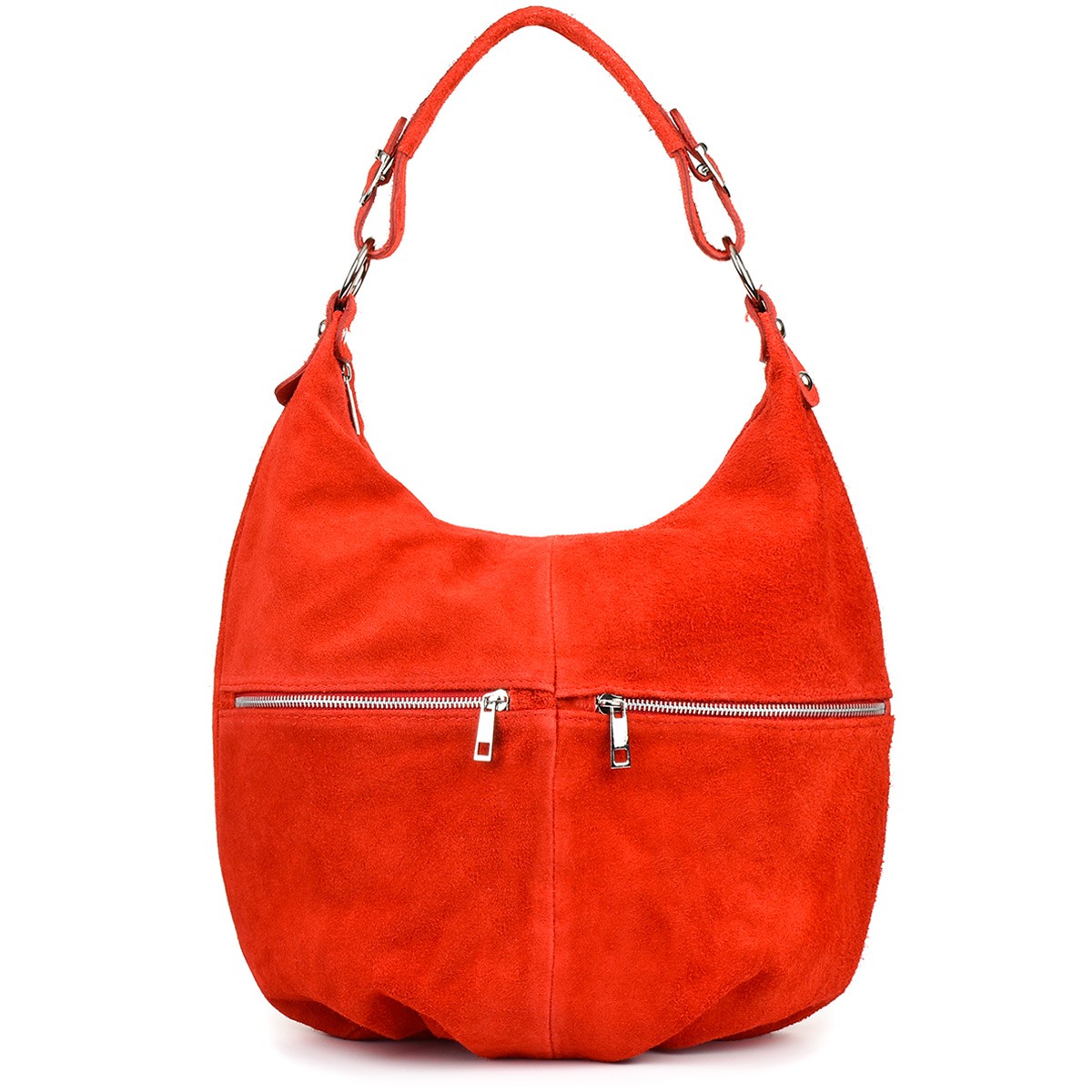 Torebka damska skórzana worek shopperka zamszowa duża A4 czerwona K51