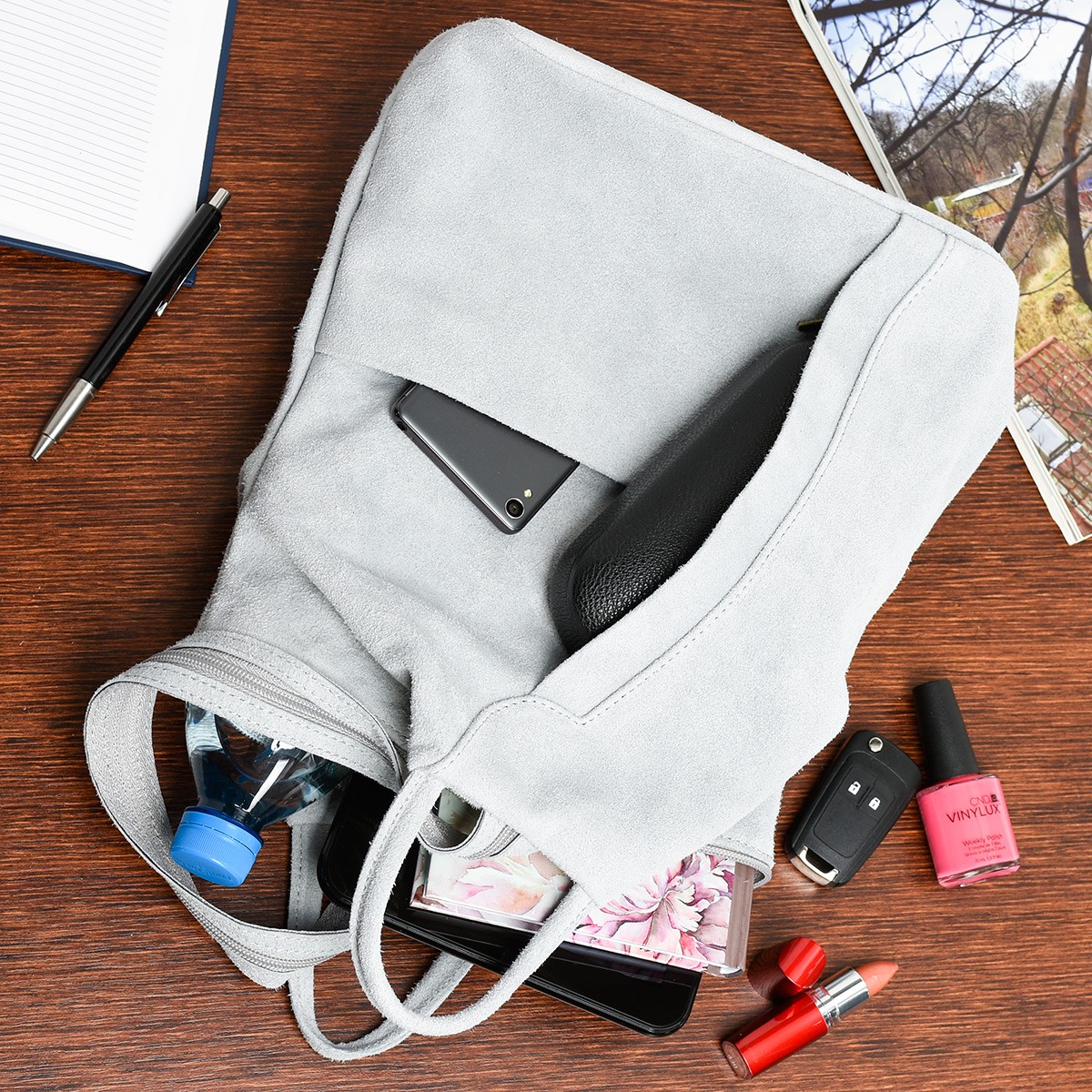 Plecak damski zamszowy skórzany plecaczek włoski siwy Vera Pelle T53