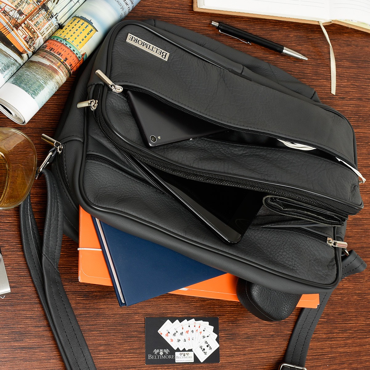 Szara torba męska, torba na ramię, skórzana torba do pracy Beltimore F71