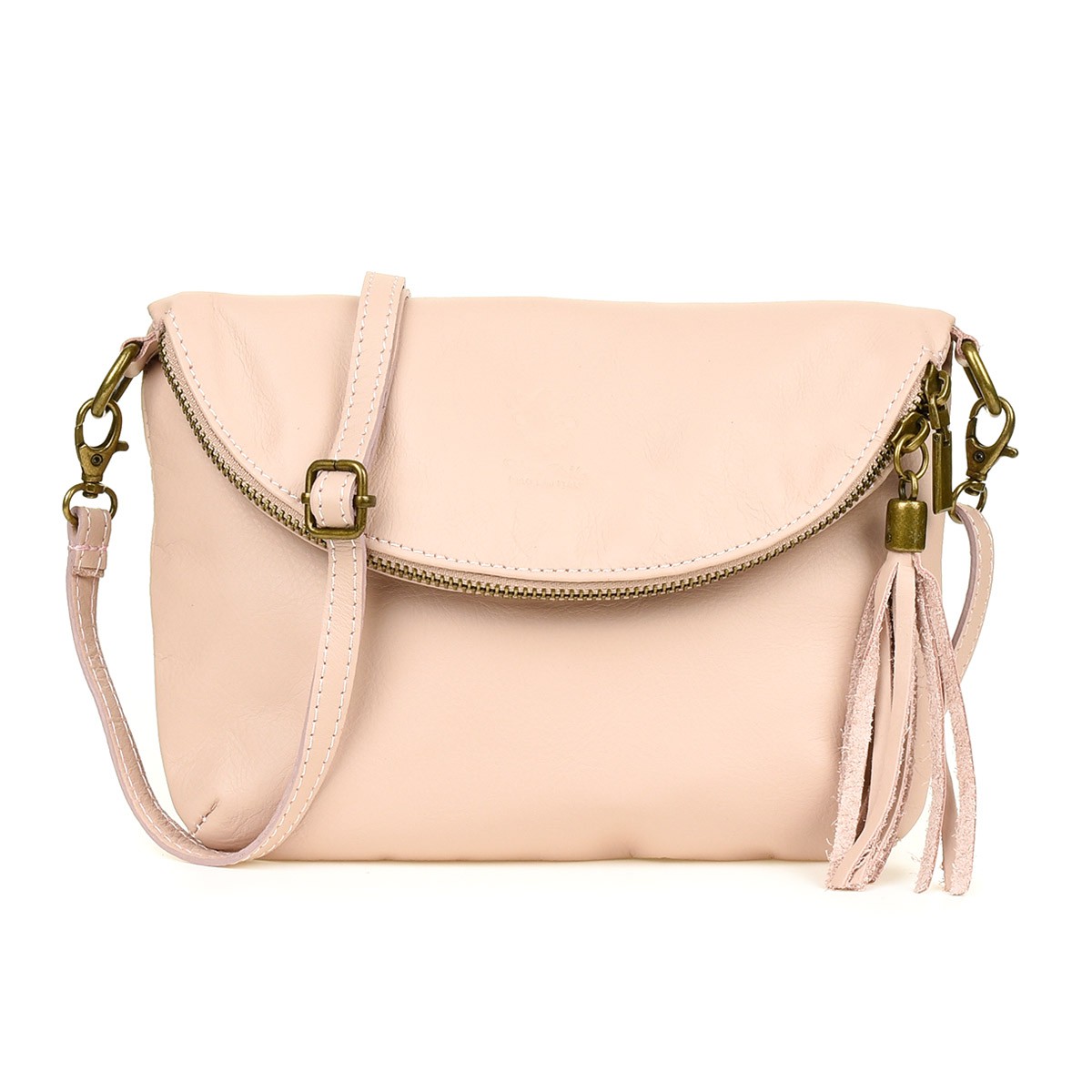 Pudrowo różowa torebka Damska Skóra Naturalna Listonoszka Klapa B75