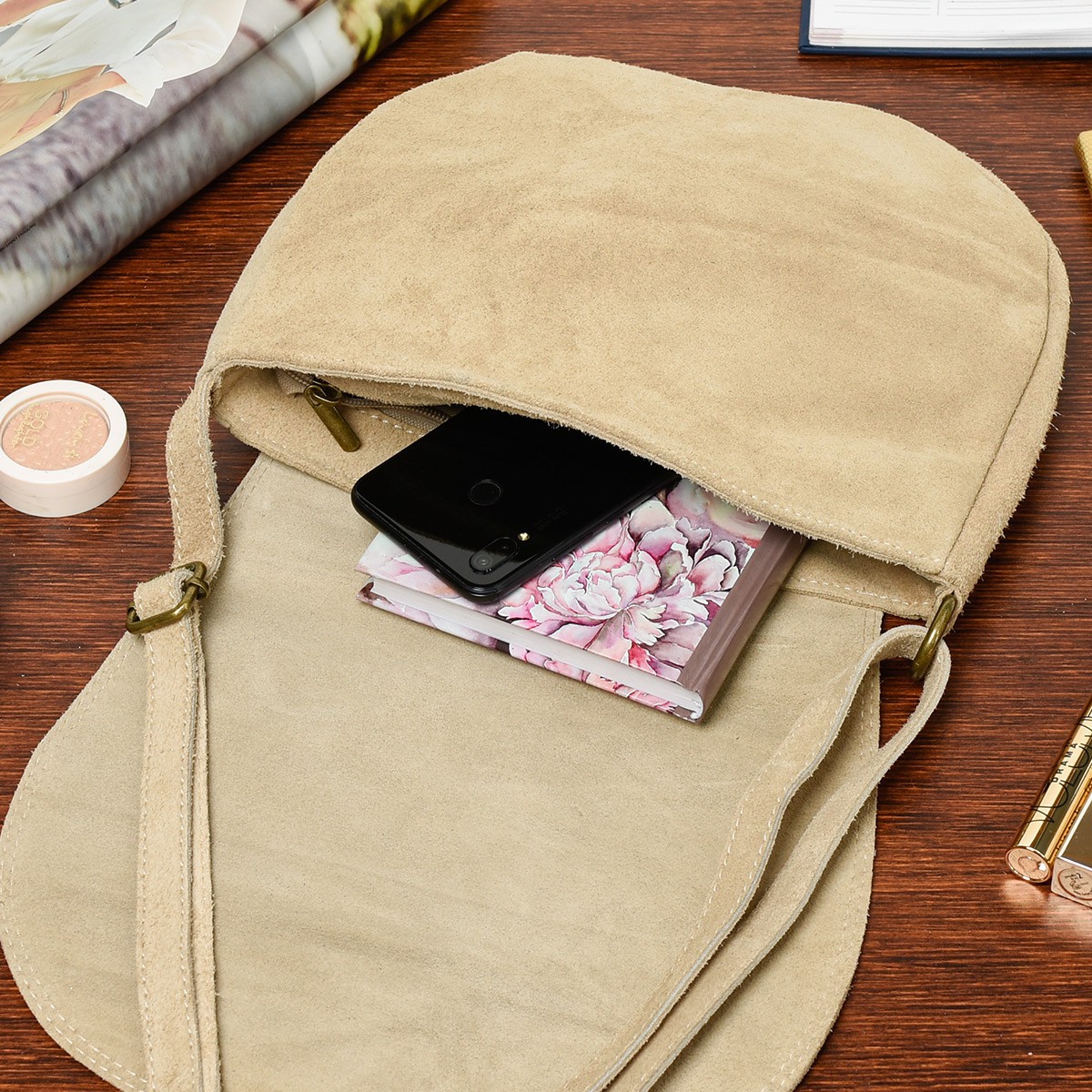 Beżowa listonoszka damska, skórzana listonoszka, włoska torebka ze skóry B66