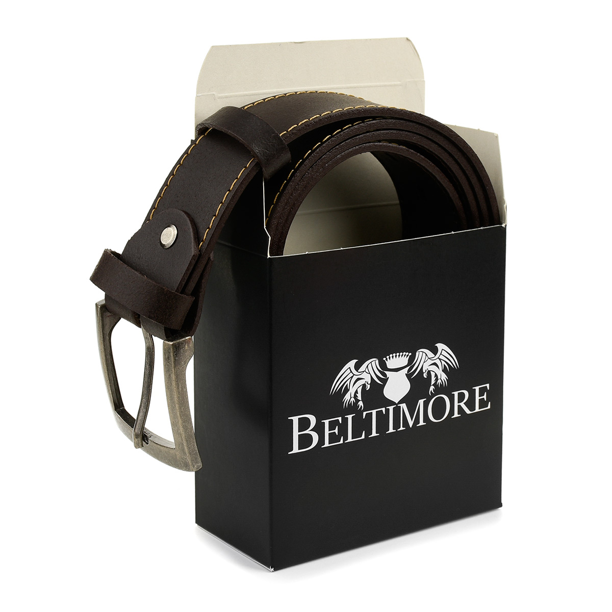 Pasek męski skórzany klamra 4 cm ciemnyb BELTIMORE