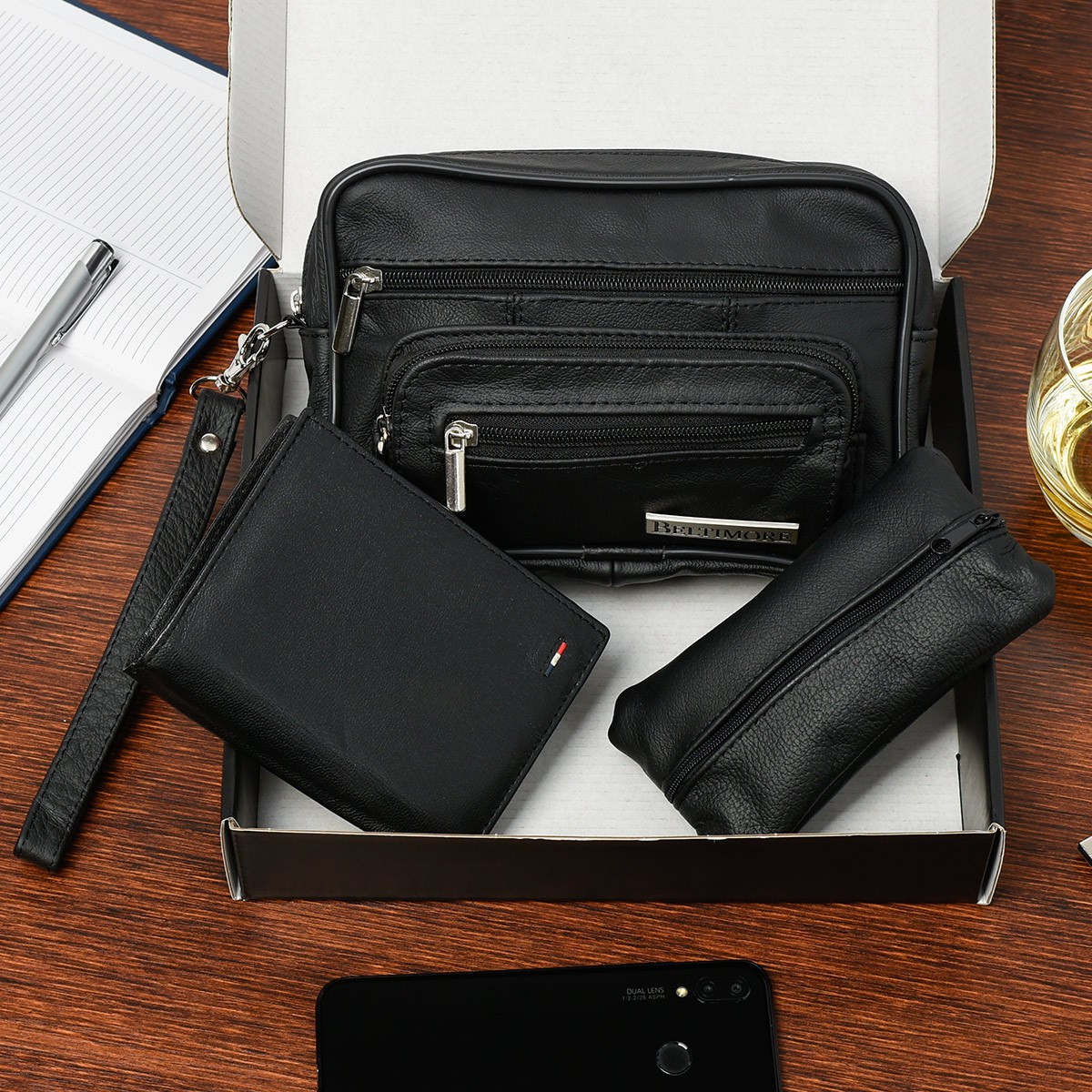 Zestaw męski skórzany premium Beltimore portfel saszetka etui P69