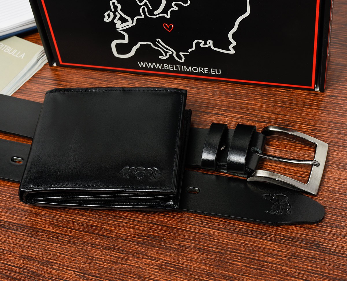 Zestaw męski skórzany portfel pasek duży Beltimore U32