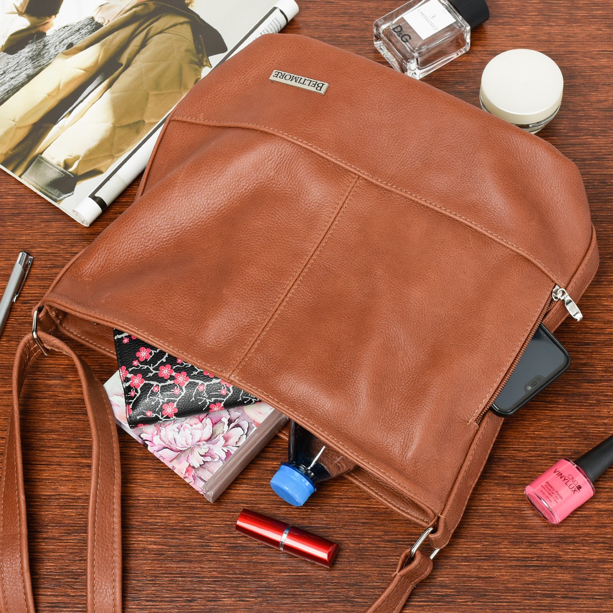 Beltimore skórzana listonoszka regulowany pasek camel G81