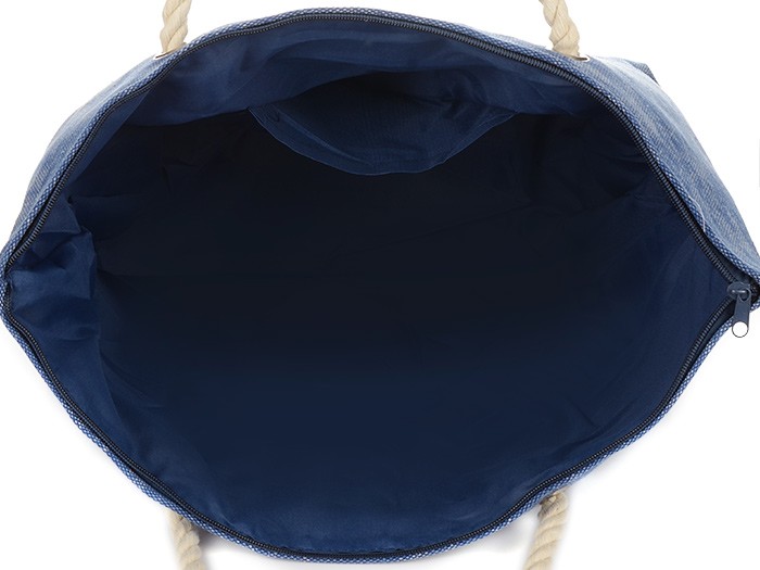 Granatowa torba plażowa, płócienna torba na plażę, torba plażowa z flamingami Bellugio N95