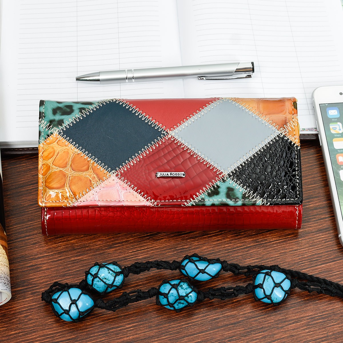 Portfel patchwork boho Julia damski skórzany duży