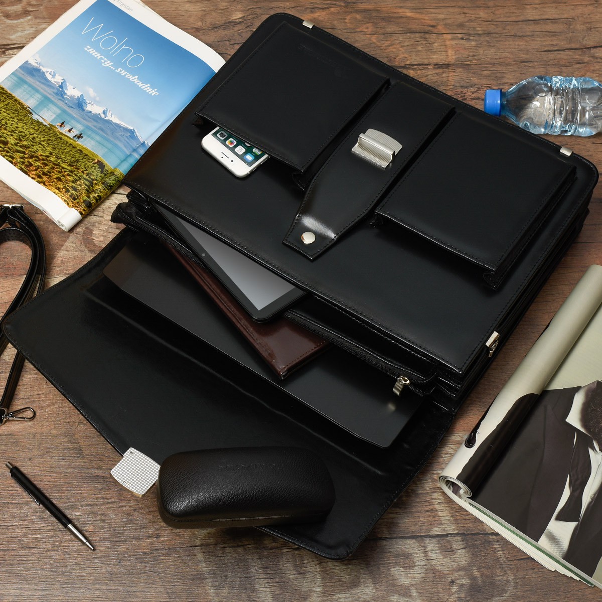 Czarna męska aktówka Beltimore teczka elegancka pojemna skórzana J16