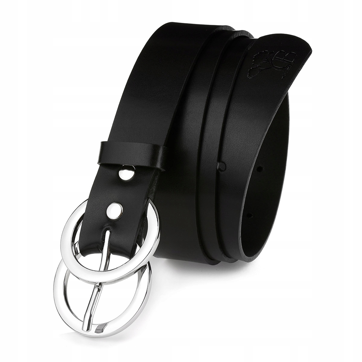 Beltimore skórzany pasek damski srebrne koła modny