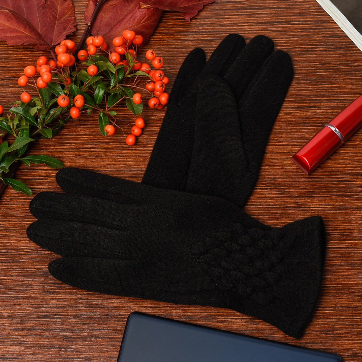 Zestaw damski saszetka biodrówka i rękawiczki czarne Beltimore T81