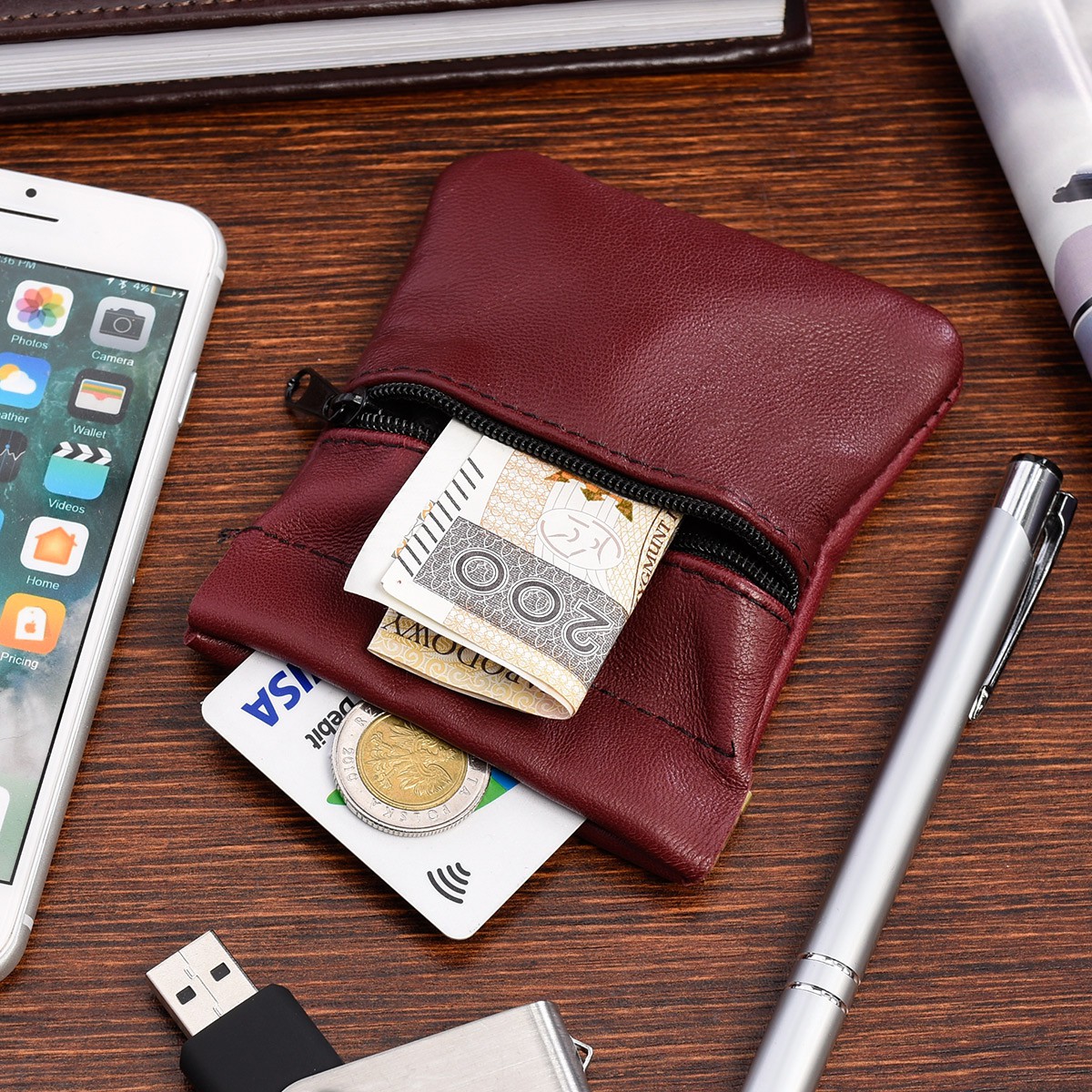 Banknotówka etui na pieniądze uniseks skórzane