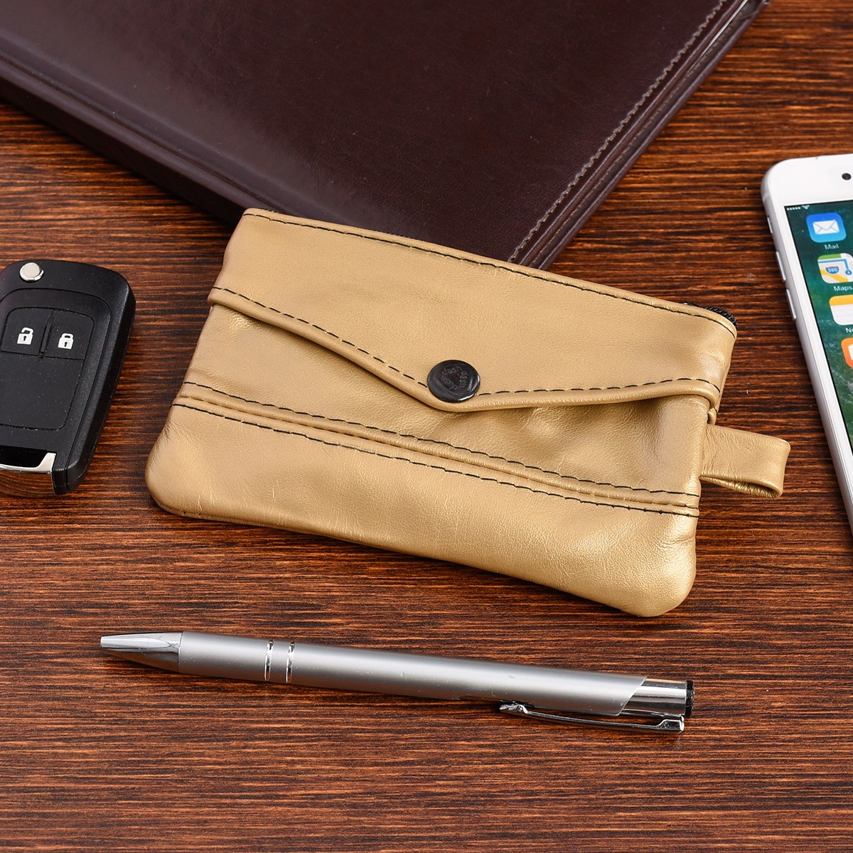 Etui na klucze duże trzykomorowe skórzane pojemne