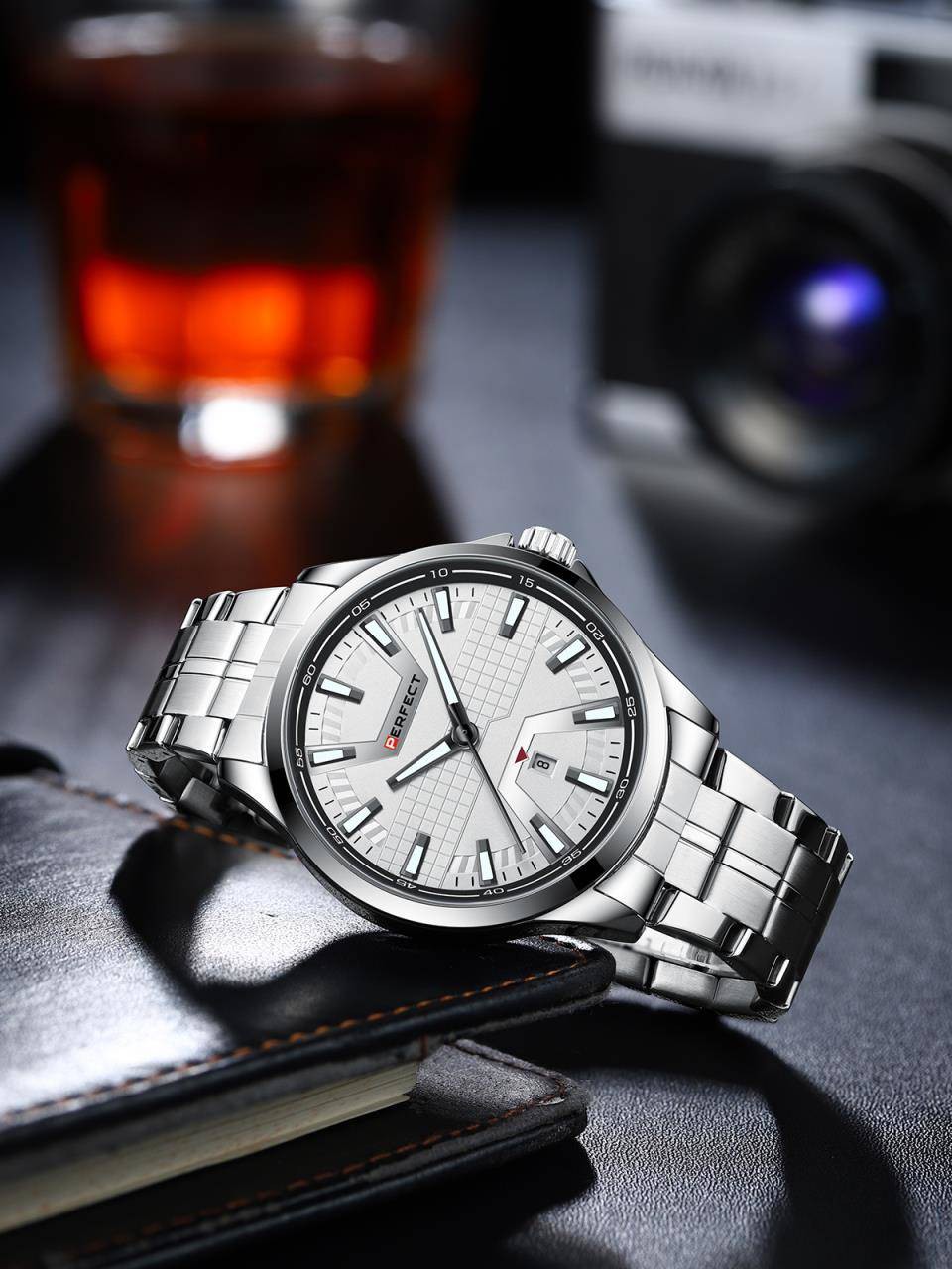 Srebrny zegarek męski bransoleta duży solidny Perfect M112D