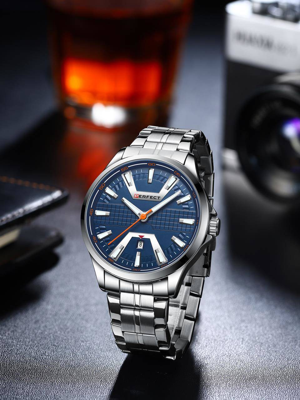 Srebrny zegarek męski bransoleta duży solidny Perfect M112D