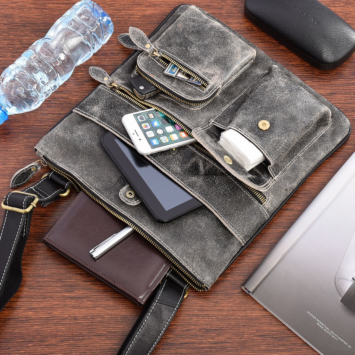 Czarna skórzana torba męska na ramię vintage raportówka Beltimore M05